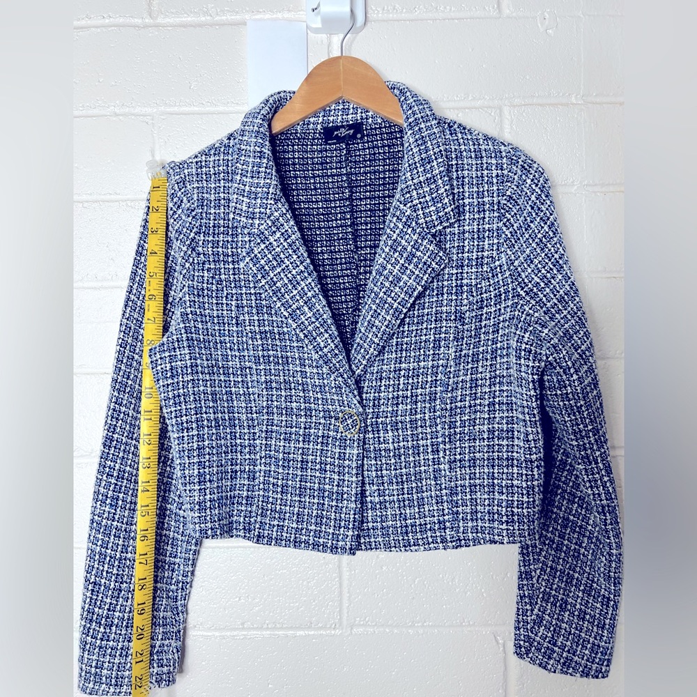 Blazer, plaid knit blue, black & white